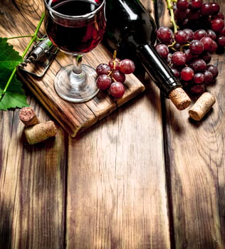 Red wine with a vine branch. photo