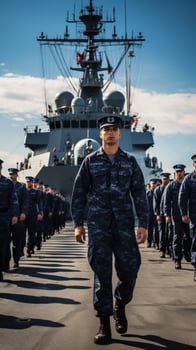Naval vessel with sailors on deck in uniform photo