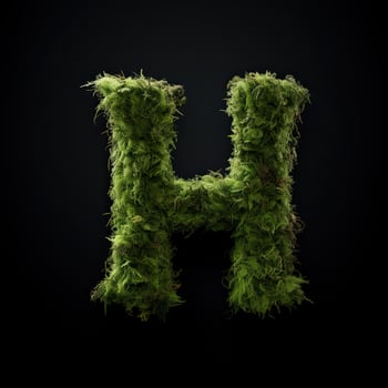 Letter H with moss. Large soft forest font. Green typographic symbol made of leaves. Concept of comfort, nature and ecology. AI Generated photo