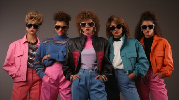 Girls in 80s fashion clothes photo