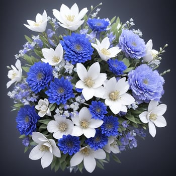 Flower realistic seamless butterfly abstract pattern. floral random background blue white ai generative photo