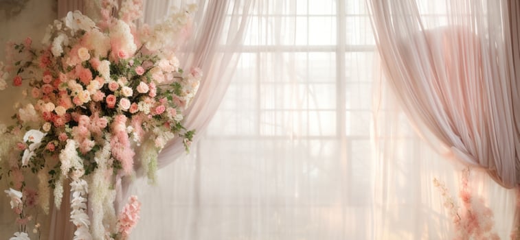 AI Generated Curtain Background with Flowers photo