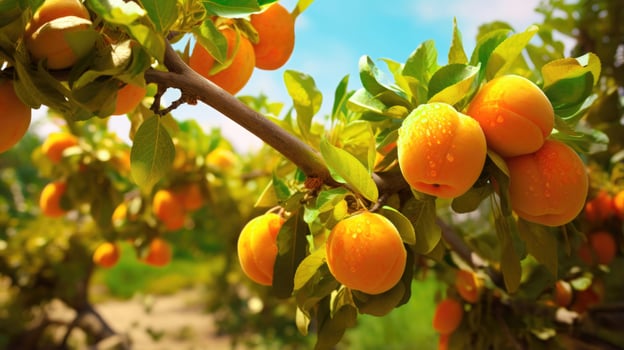 A Closeup of Fresh and Luscious Fruits Hanging from a Branch AI Generated photo