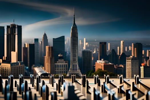 the city skyline is seen from a distance. AI-Generated photo
