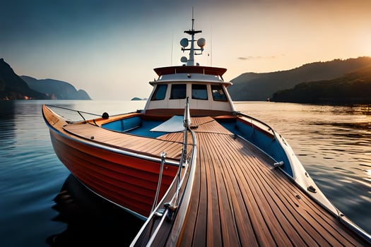 a boat docked at the end of a dock. AI-Generated photo