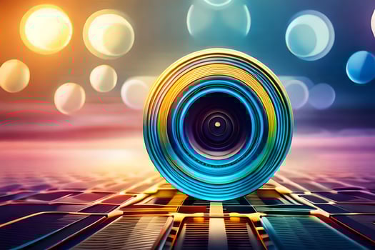 a camera lens on a computer motherboard. AI-Generated photo