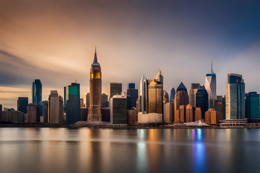 the manhattan skyline at sunset. AI-Generated photo