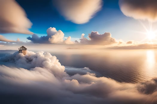 photo wallpaper the sky, clouds, the sun, lighthouse, the sea, the sky, the. AI-Generated