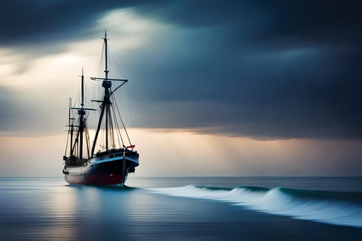 a sailing ship in the ocean under a stormy sky. AI-Generated photo
