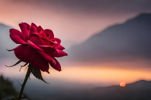 a red rose is in front of a mountain. AI-Generated photo
