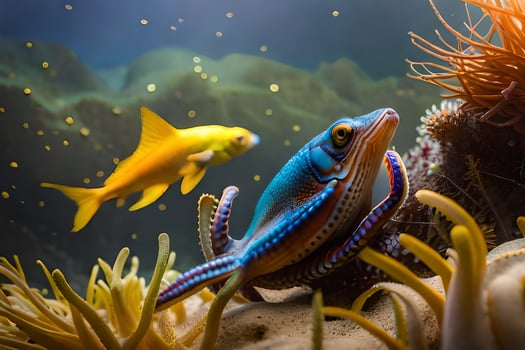photo wallpaper sea, fish, coral, sea, fish, coral, sea, fish, coral. AI-Generated