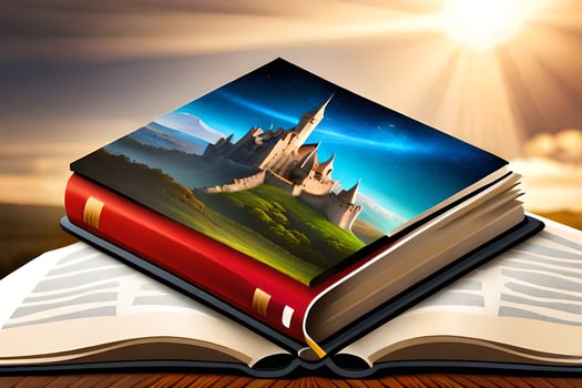 the book is open with a castle on top of it. AI-Generated photo