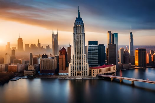 the manhattan skyline at sunset. AI-Generated photo