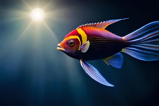 a fish with bright colors in the dark. AI-Generated photo