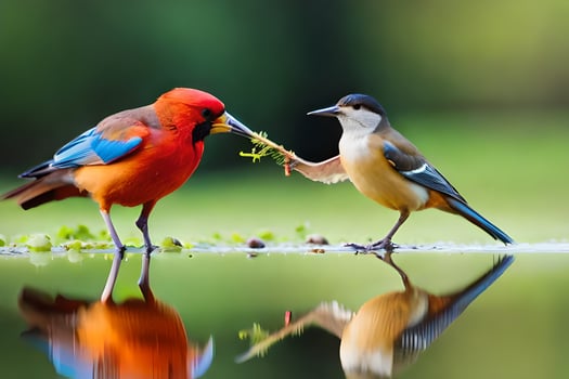 two birds are standing next to each other. AI-Generated photo