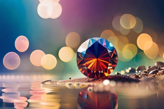 a diamond sitting on the ground with bokeh lights. AI-Generated photo