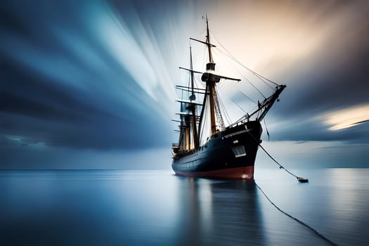 a sailing ship in the ocean with long exposure. AI-Generated photo