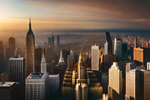 the city skyline at sunset with the empire state building in the background. AI-Generated photo