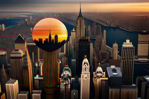 a city with a ball in the middle of it. AI-Generated photo