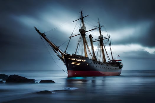 a large ship in the ocean under a stormy sky. AI-Generated photo