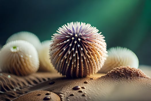 a close up of some spiky balls on a sandy surface. AI-Generated photo