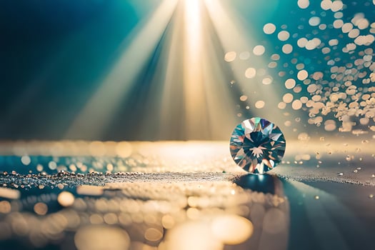 a diamond on a table with light shining from behind. AI-Generated photo