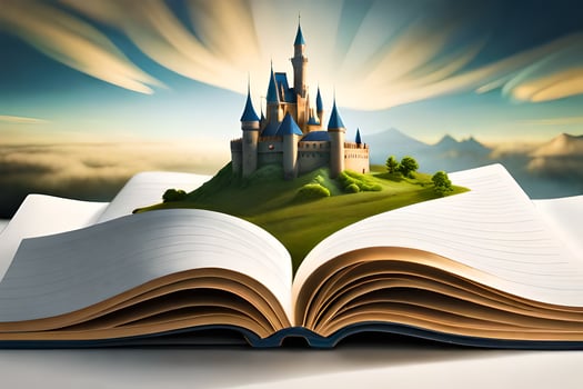 the castle is on top of the book. AI-Generated photo