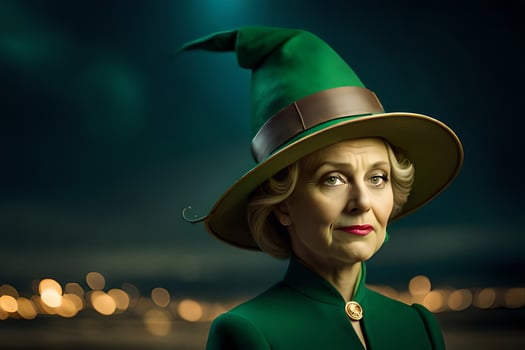 a woman in a green hat and green dress. AI-Generated photo