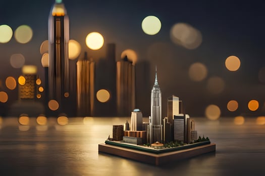 a miniature city with a skyscraper in the background. AI-Generated photo