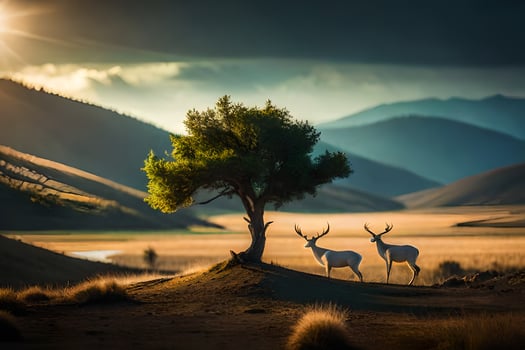 the deer and the tree. AI-Generated photo