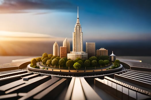 a city with a skyscraper in the middle of it. AI-Generated photo