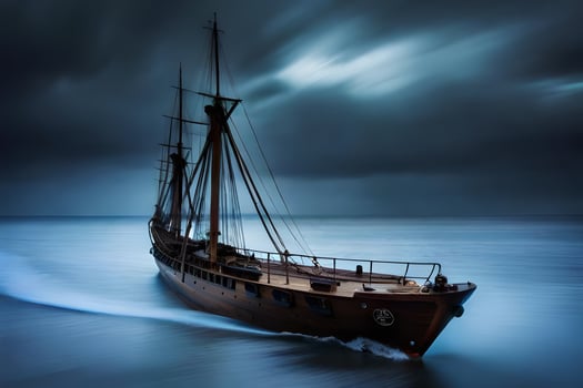 a boat in the ocean at night. AI-Generated photo
