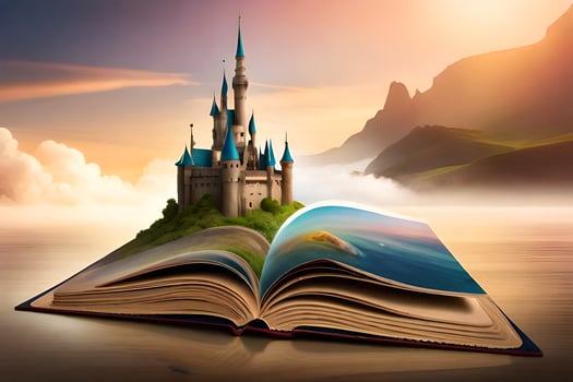 the castle is floating in the sky. AI-Generated photo