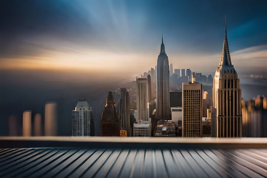 the city skyline is seen from the top of a building. AI-Generated photo