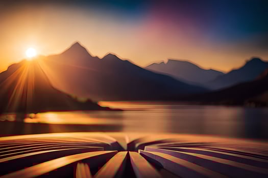 a book with the sun setting behind it. AI-Generated photo