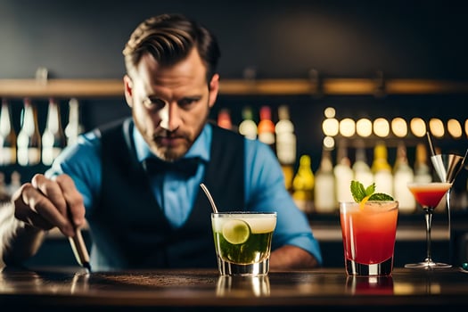 a bartender preparing cocktails at a bar. AI-Generated photo