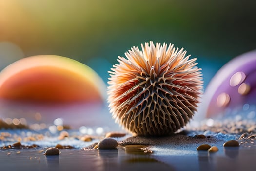 a spiky ball with a hole in it sitting on the ground. AI-Generated photo