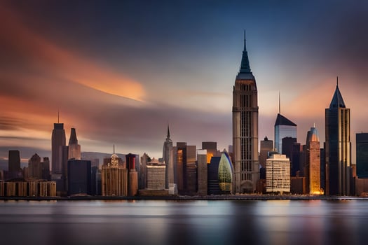 the manhattan skyline at sunset. AI-Generated photo