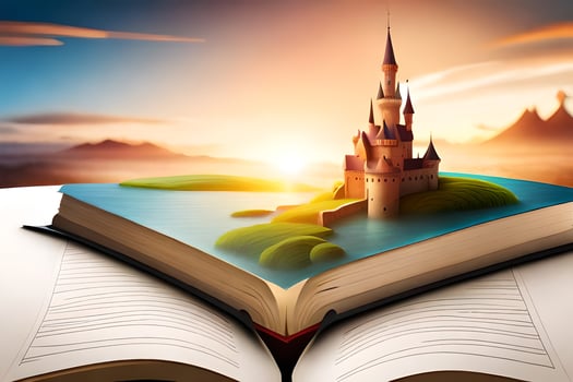 an open book with a castle on top of it. AI-Generated photo
