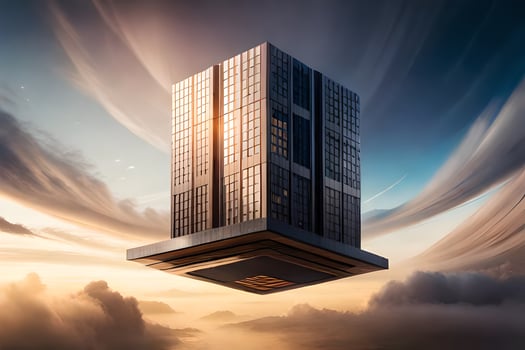 a floating building in the sky. AI-Generated photo