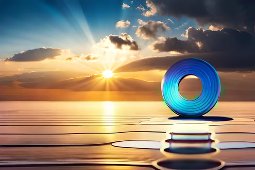 a blue ring sits on the water with the sun shining. AI-Generated photo