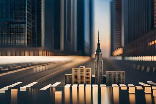 a miniature city with skyscrapers in the background. AI-Generated photo
