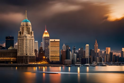 the manhattan skyline at dusk. AI-Generated photo