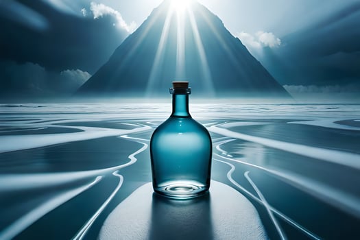 message in a bottle, mountain, water, sky, hd wallpaper. AI-Generated photo