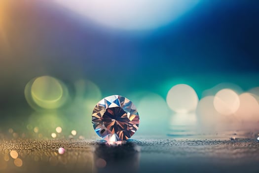 a diamond on a table with bokeh lights. AI-Generated photo