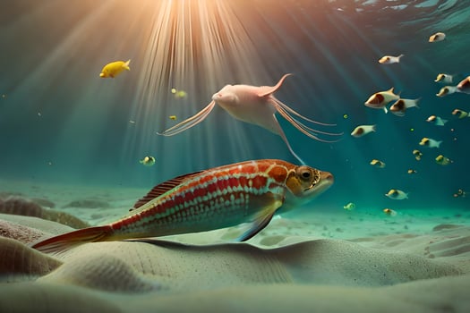 a fish and a fish are swimming in the ocean. AI-Generated photo
