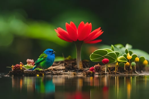photo wallpaper flower, water, bird, flower, water, bird, flower, water, bird. AI-Generated