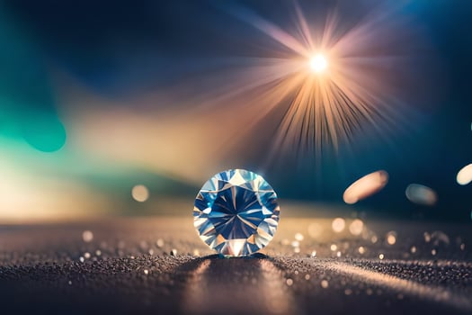 a diamond on the ground with a bright light shining. AI-Generated photo