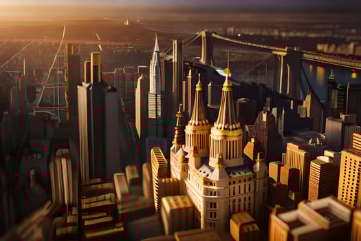 a city with tall buildings and a bridge. AI-Generated photo