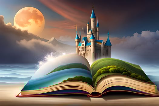 an open book with a castle on the cover. AI-Generated photo